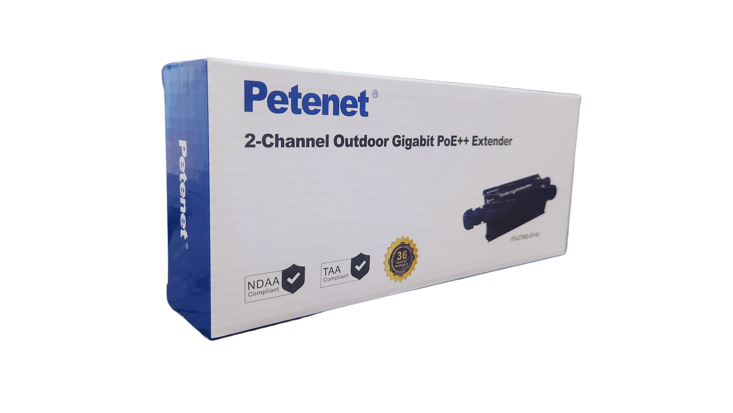 Petenet 2-Channel Outdoor Gigabit PoE++ Extender, WaterProof IP67, Aluminium Casing, 100 meters Repeater, 2 Output PoE Ports, 10/100/1000Mbps