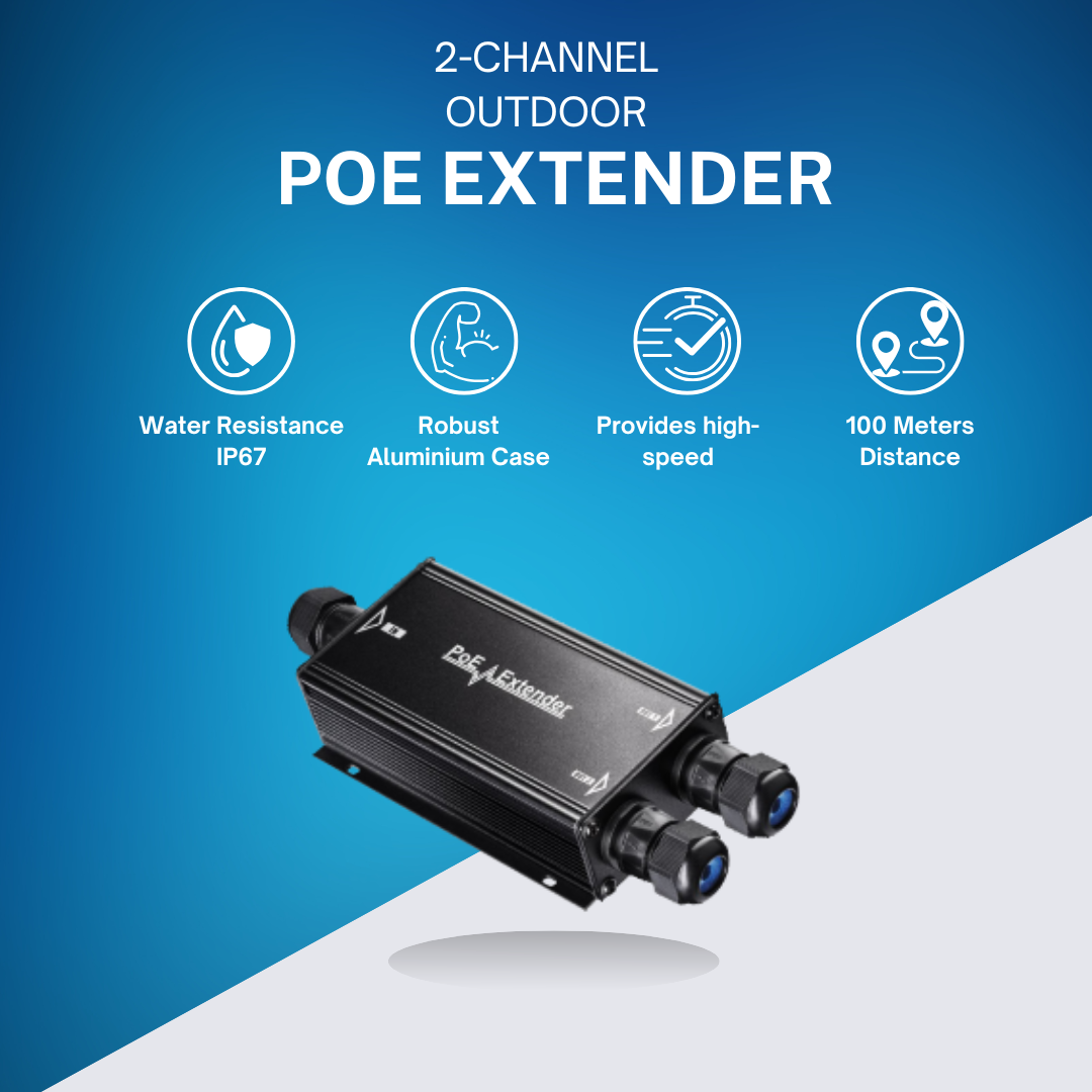 Petenet 2-Channel Outdoor Gigabit PoE++ Extender, WaterProof IP67, Aluminium Casing, 100 meters Repeater, 2 Output PoE Ports, 10/100/1000Mbps